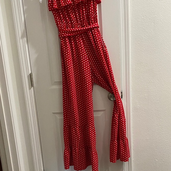 Elegant Red Strapless Polka Dot jumpsuit - Picture 2 of 3